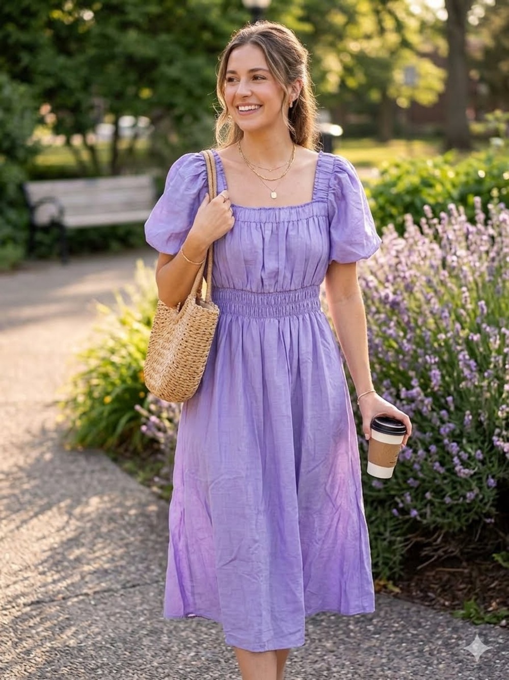 001. J.NNA Lavender Puff-Sleeve Midi Dress